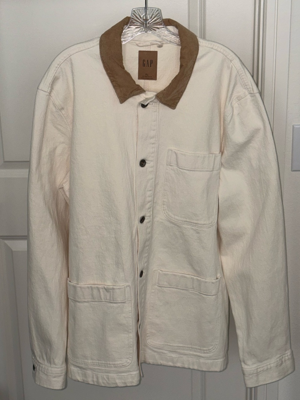 Gap Men's Cream and White Denim Jacket XL Tall